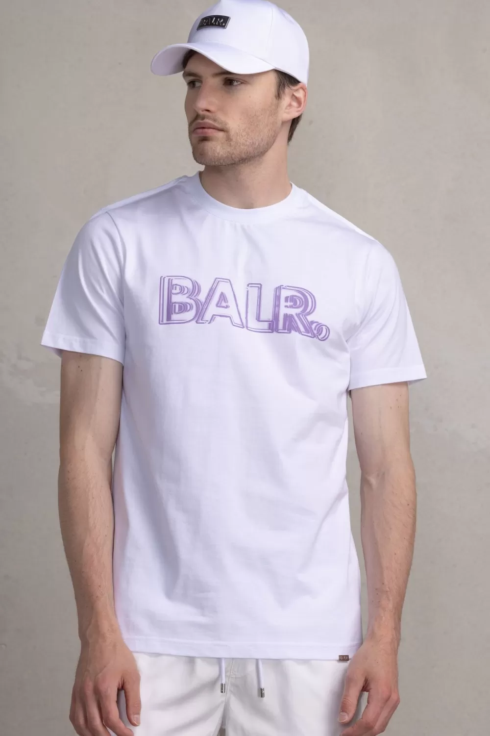 BALR. Olaf Straight Neon Brand T-Shirt Bright White/Paisley Purple Cheap