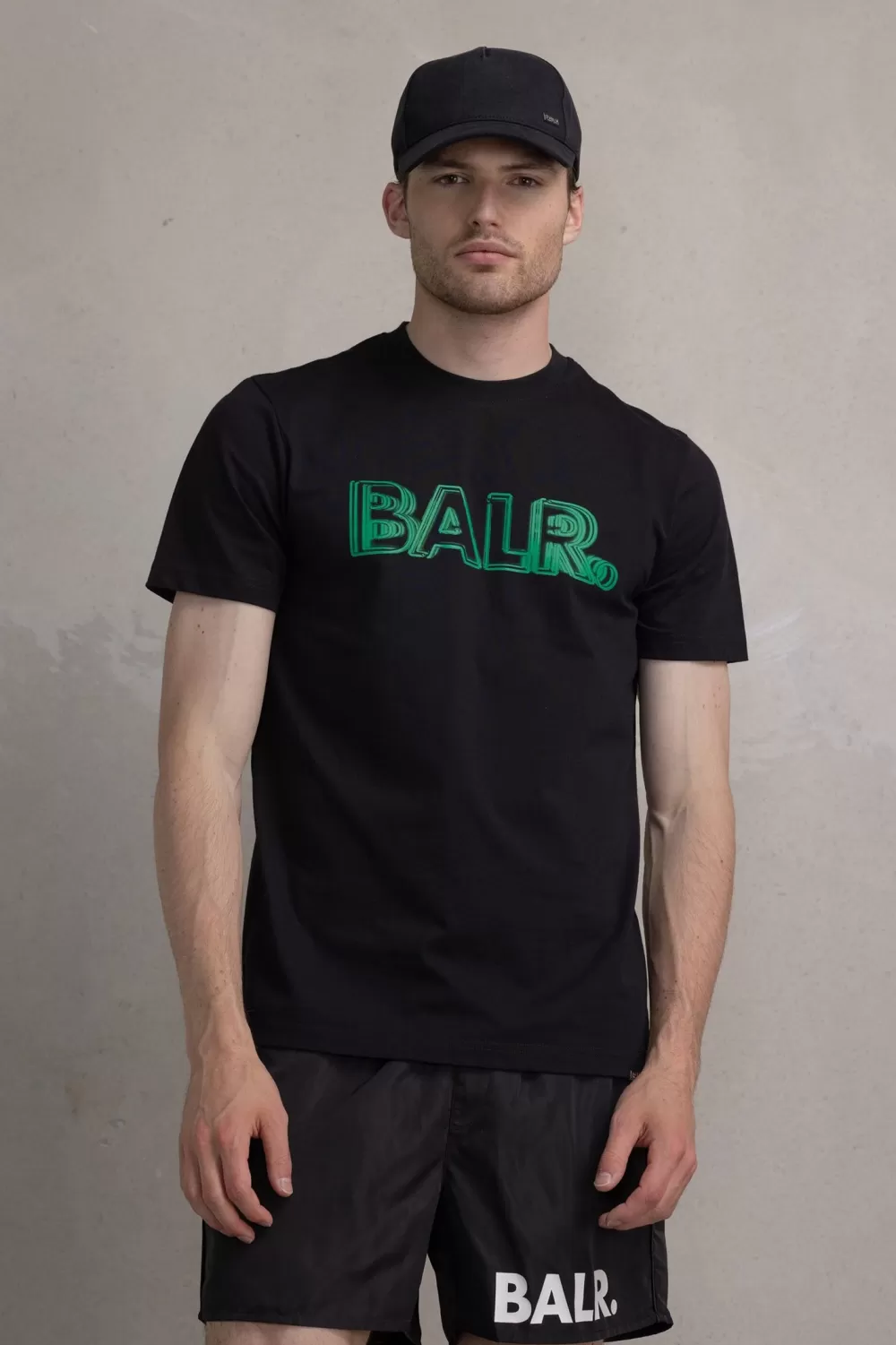 BALR. Olaf Straight Neon Brand T-Shirt Jet Black/Putting Green New