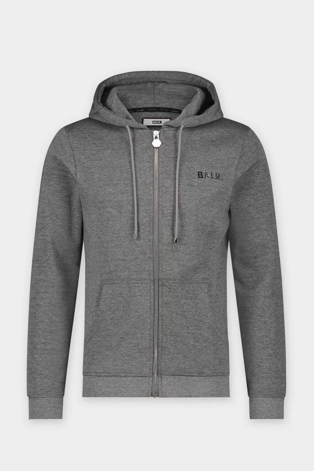 BALR. Q-Series Straight Zipped Hoodie Men Dk Grey Heather New